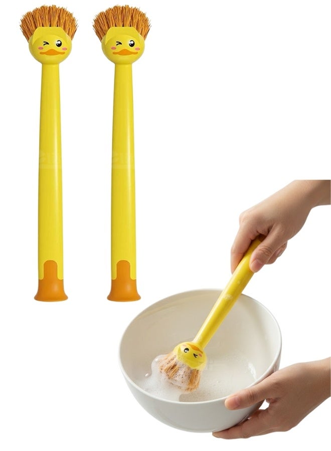 مجموعة فرش تنظيف صحون 2 قطعة للمطبخ مع قاعدة شفط لتثبيتها على سطح المطبخ – فرش متينة بقوة تنظيف عالية للأطباق، القدور، المقالي، أحواض المطبخ، بمقبض طويل مريح لإزالة الدهون والبقع الصعبة بسهولة وفعالية - Image 1